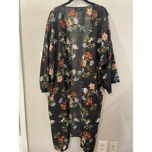 BOOHOO WOMENS SUMMER KIMONO Cardigan COVERALL FLORAL LONG WIDE SLEEVE SIZE LARGE
